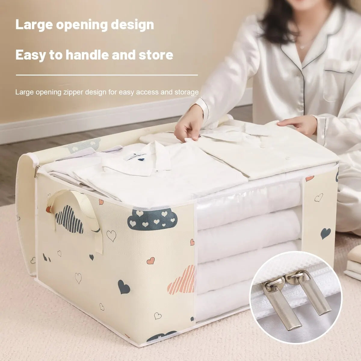 Large Capacity Storage Bag Organizer - Foldable Clothes & Bedding Organizer with Reinforced Handles
