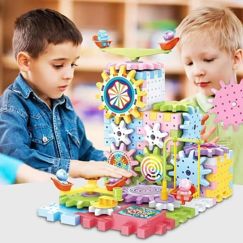 Kids Electric Gear Building Toy – Motorized Spinning Gears STEM Construction Set for Ages 6-12