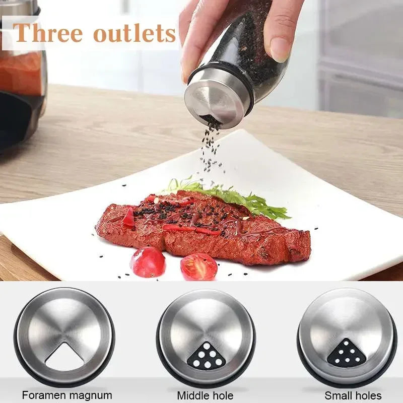 Glass Spice Jar Set with 360° Rotating Rack – Salt, Pepper & Seasoning Bottles for Kitchen Organization