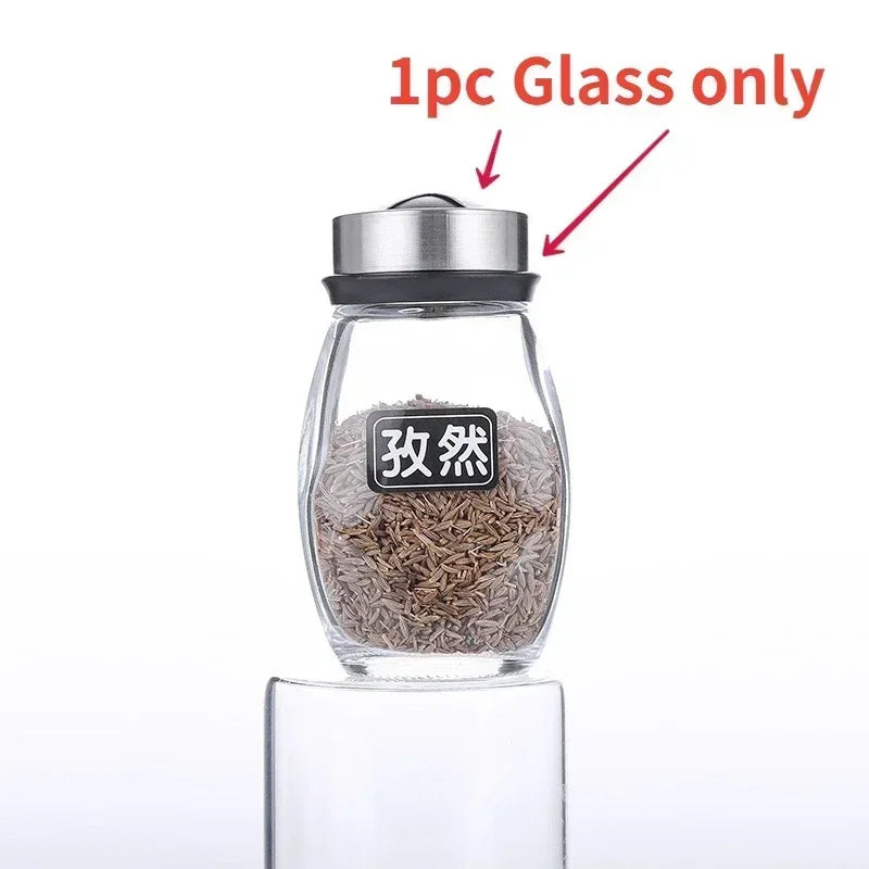 Glass Spice Jar Set with 360° Rotating Rack – Salt, Pepper & Seasoning Bottles for Kitchen Organization