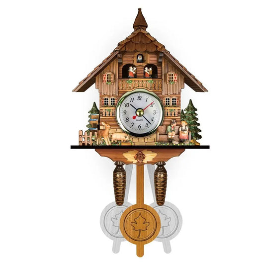 Vintage Black Forest Wooden Wall Clock - Handcrafted Pendulum Clock with Chimes