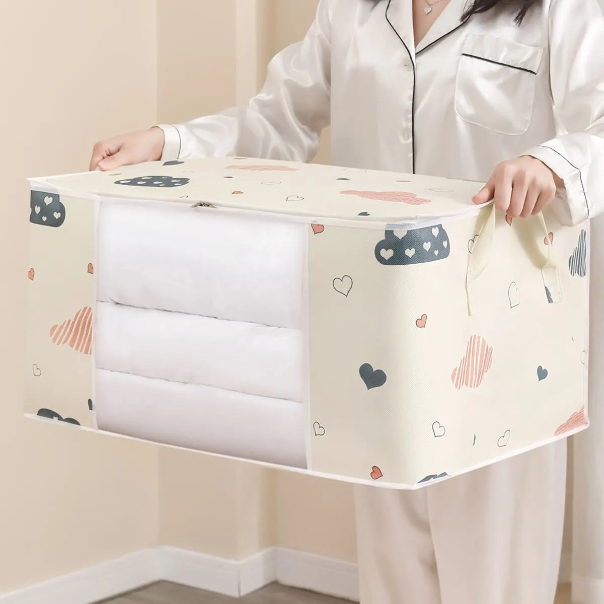 Large Capacity Storage Bag Organizer - Foldable Clothes & Bedding Organizer with Reinforced Handles
