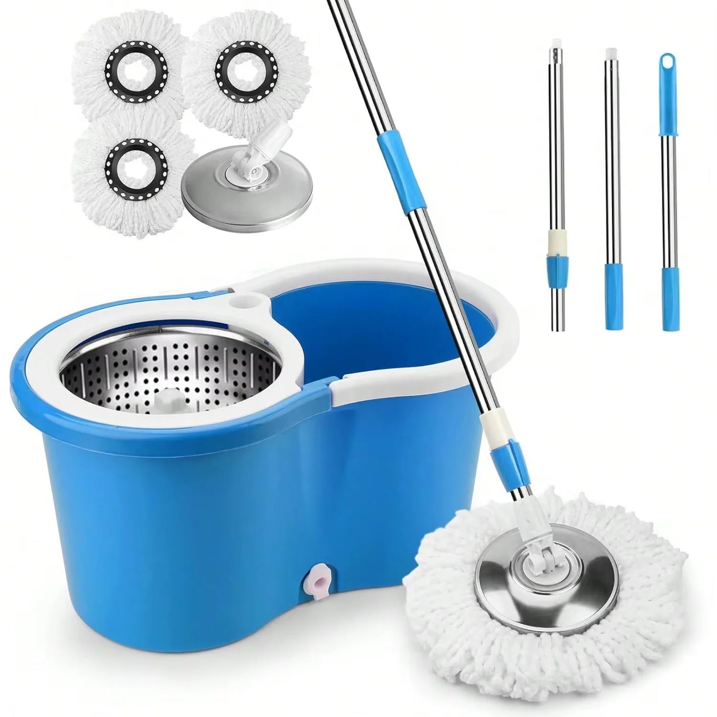 360° Spin Mop & Bucket System – Adjustable Stainless Steel Handle, 3 Microfiber Heads Included