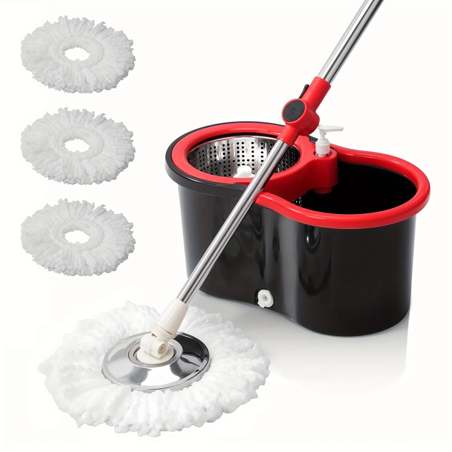 360° Spin Mop & Bucket System – Adjustable Stainless Steel Handle, 3 Microfiber Heads Included