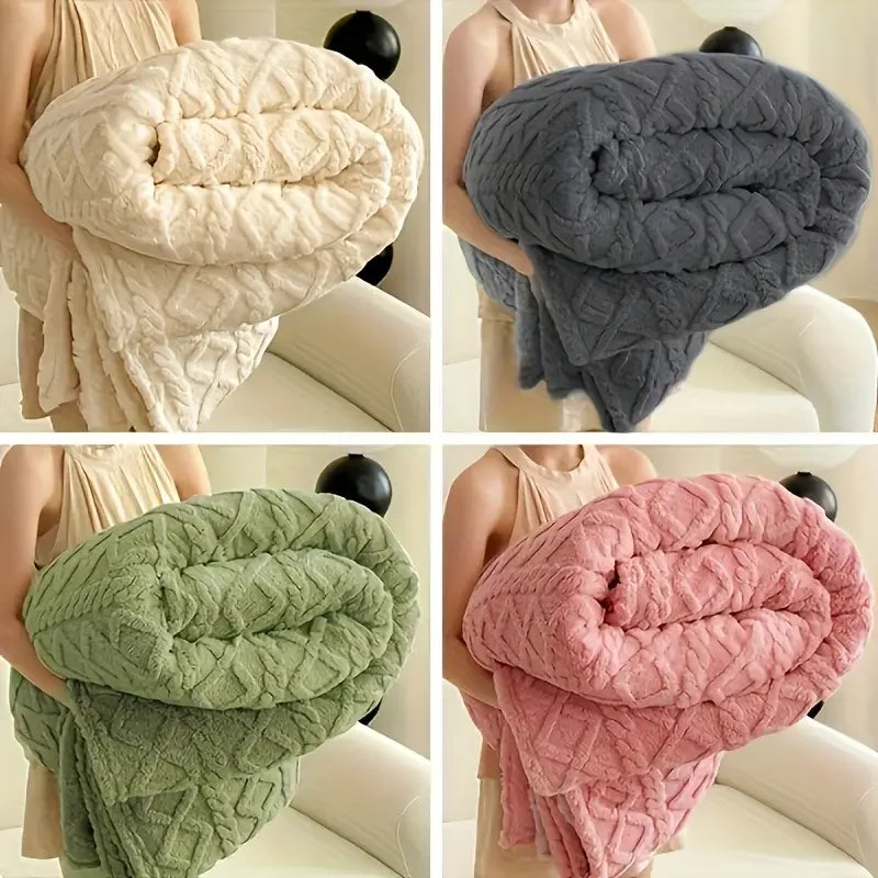 Ultra-Soft 3D Plush Fleece Blanket – Luxurious Cozy Flannel Throw for Bed & Sofa