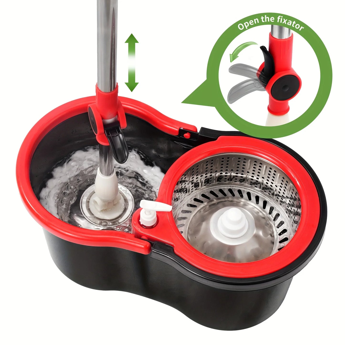 360° Spin Mop & Bucket System – Adjustable Stainless Steel Handle, 3 Microfiber Heads Included